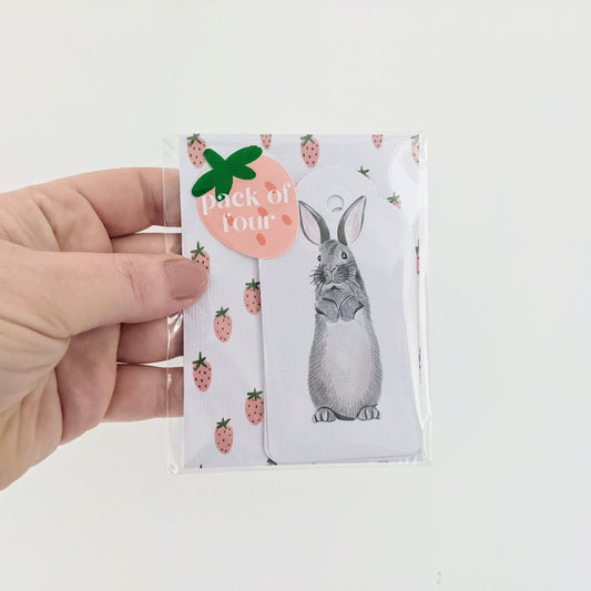 Set of four grey bunny rabbit gift tags