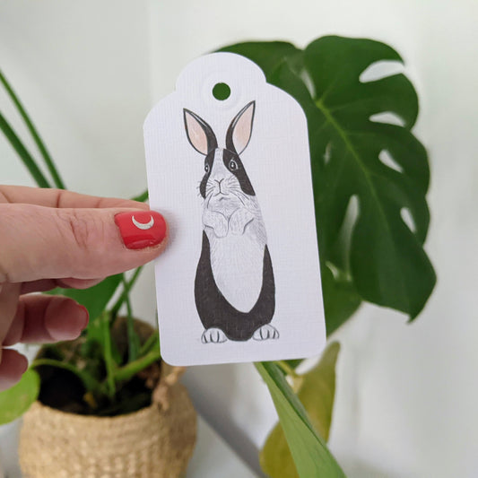 Set of four tuxedo bunny rabbit gift tags