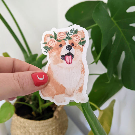 Floral corgi sticker